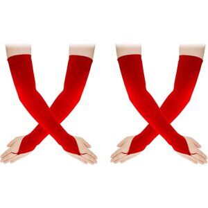 Women's Unique Red-2 Satin Long Fingerless Elbow Length Gloves Party Costume